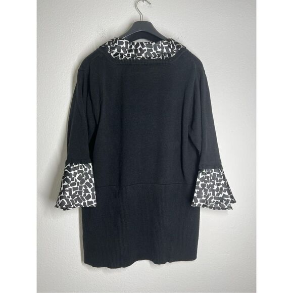 AB Studio Silk Print Trim 3/4 Sleeve Black White Sweater Size 3XL - Picture 4 of 11
